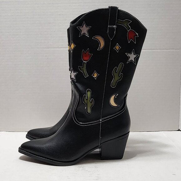 New No Boundaries Novelty Western Boots - Flower, Cactus, Moon & Stars - Size 8 - Picture 4 of 9